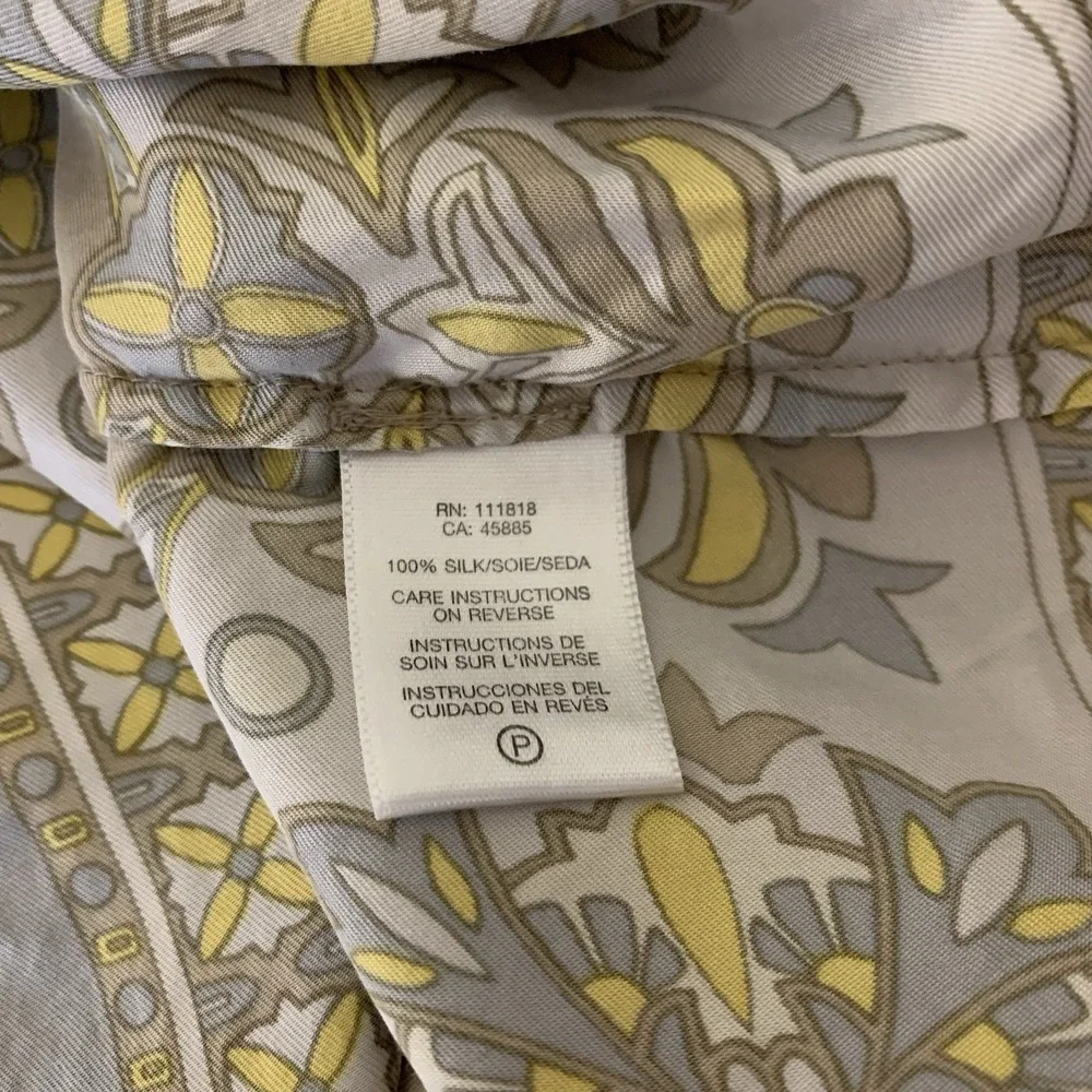 Michael Michael Kors‎ Silk Boho Floral Blouse L Beige Yellow Silk